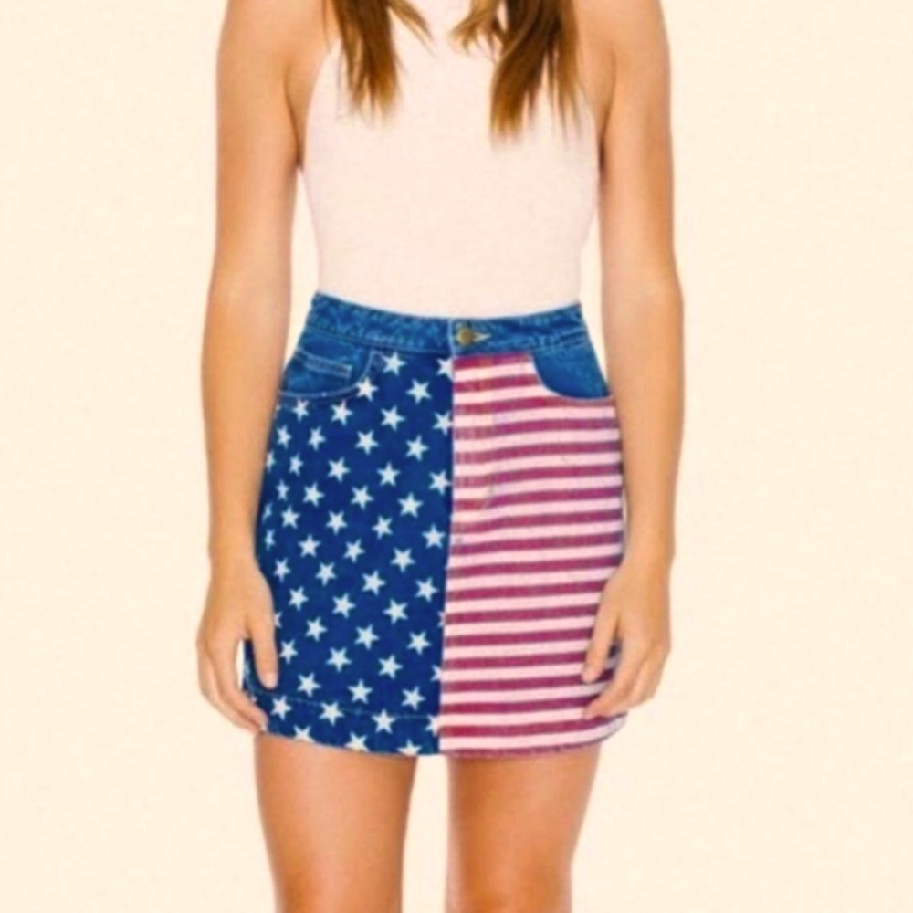 American Apparel USA Flag High Waisted Denim Mini Skirt, Made in USA, M